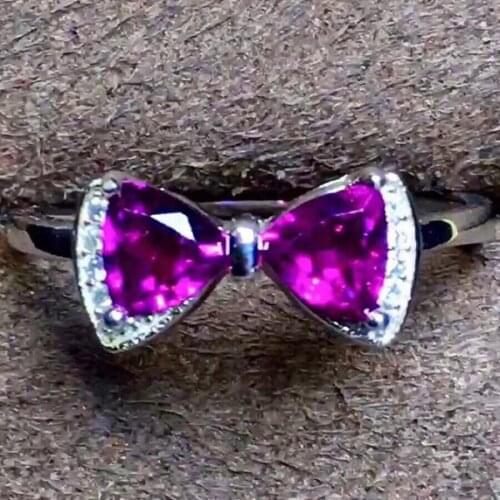 Uloveido Natural Garnet Bow Tie Ring, 925 Sterling Silver, 5*5mm*2 Pcs Certified Red Gemstone Wedding Jewelry for Women FJ334