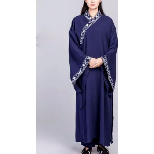 3color unisex blue/black High quality linen wudang tai chi kung fu martial arts suits clothing uniforms taoist robe wushu gown