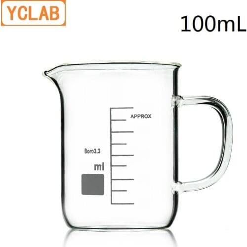 YCLAB 100mL Beaker Low Form Borosilicate 3.3 Glass with Graduation Handle Spout Measuring Cup Laboratory Chemistry Equipment