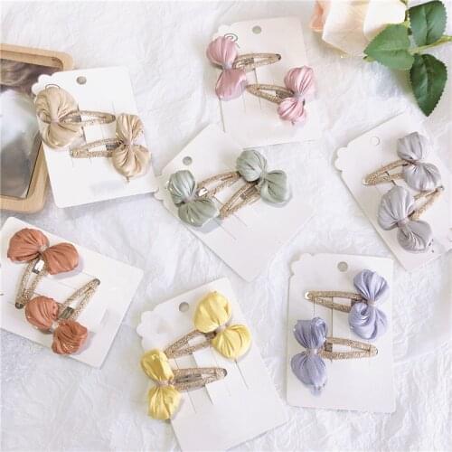 New Arrivals 2Pcs/Pack Children Hairpins Headwear Set Kids Princess Bright Silk Bow Hair Clips for Girls Hair Accessories