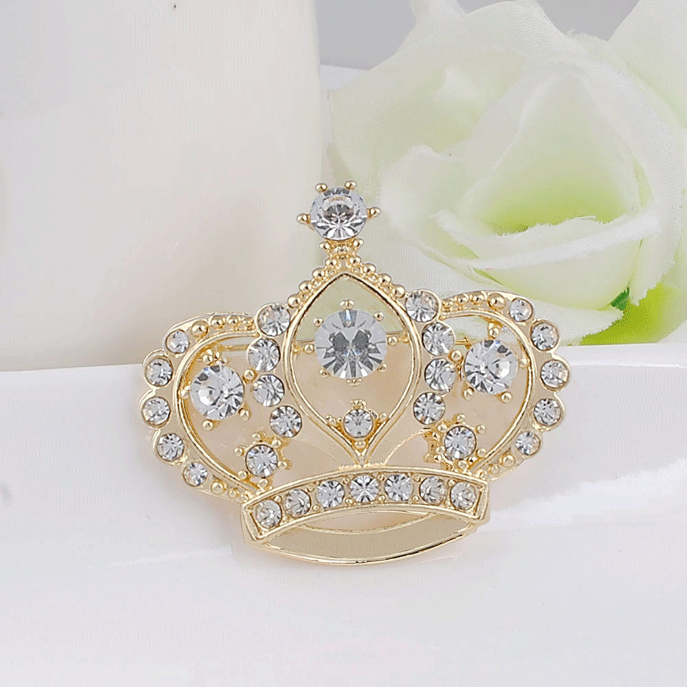 Female Crown Brooch Simulated crystal white K Engagement wedding Brooch for women