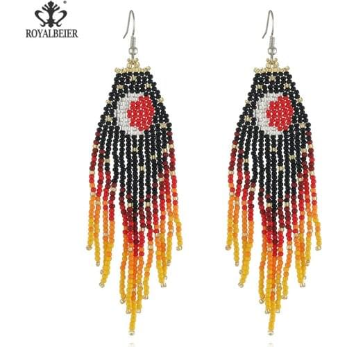Women Yellow Long Tassel Star Moon Drop Earrings Bohemian Bead Woman Dangle Earrings Fashion Jewelry for Female Aretes De Mujer