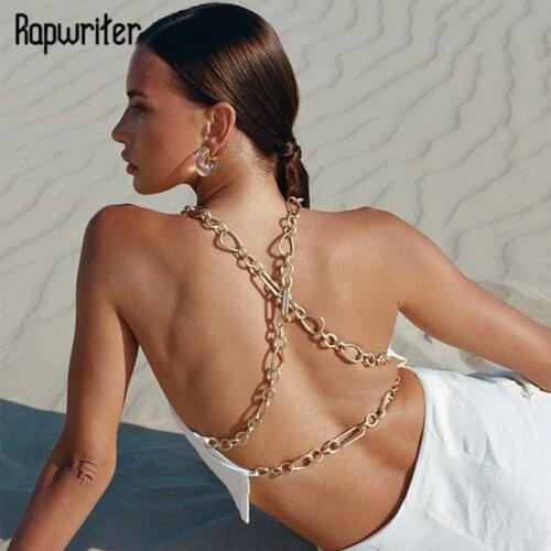 Rapwriter y2k Chain Patchwork Crip Top Backless Cross Bandage Corset Women Summer Cami Top Sexy Streetwear Hot Trendy Streetwear