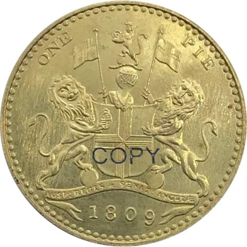 1809 India ONE PIE gold coin Brass Collectibles Copy Coin