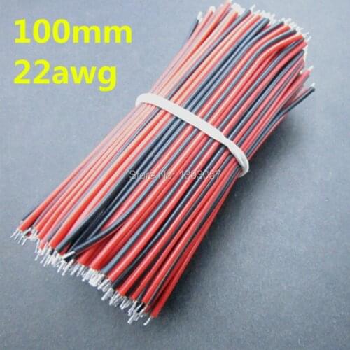 200pcs/lot 10cm 2 pin 22awg wire cable, 100mm LED DIY strip cable red black color wire for single color led strip soldering
