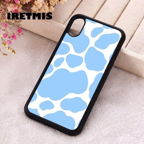 Iretmis 5 5S SE 2020 phone cover cases for iphone 6 6S 7 8 Plus X Xs XR 11 12 MINI Pro Max Soft Silicone TPU Blue Cow Print