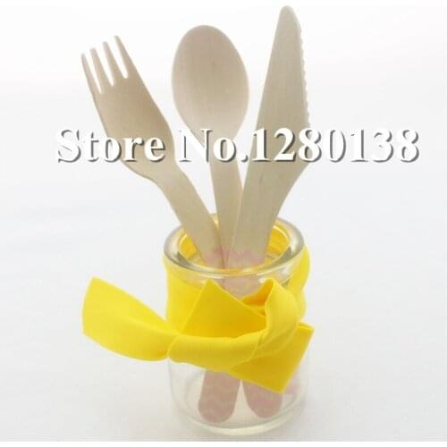 2004pcs Wooden Disposable Wedding Party Knife Spoon Fork Event Gift Favor Tableware Cutlery Set
