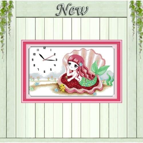 Graceful time beauty girl clock decor painting counted print on canvas DMC 14CT 11CT Cross Stitch Needlework Set Embroidery kits