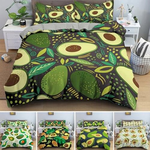 Green Avocado Bedding Set Bedroom Decor Duvet Cover And Pillowcase 2/3pcs For Children Single Double Cartoon Bedclothes