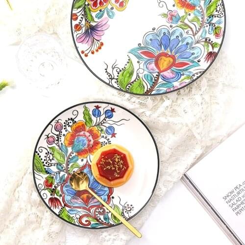 Creative Geometric Plate 10 Inch Round Ceramic Steak Plate Household Storage Tray Kitchen Supplies Hotel Restaurant Tableware