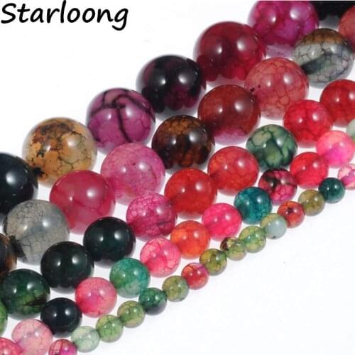 Natural Dragon Veins Colorful Agata Imitation Tourmaline Round Loose Strand Spacer Beads for Jewelry Making 4-12mm Pick Size 15"