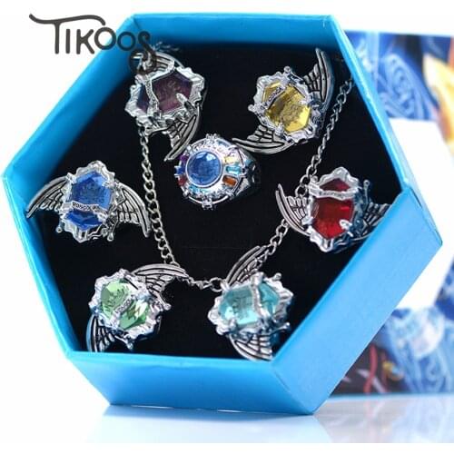 7pcs/set Fashion jewelry Ring Anime Vongola Rings Katekyo Hitman Reborn Sawada Tsunayoshi Cosplay Ring pendant For Men women