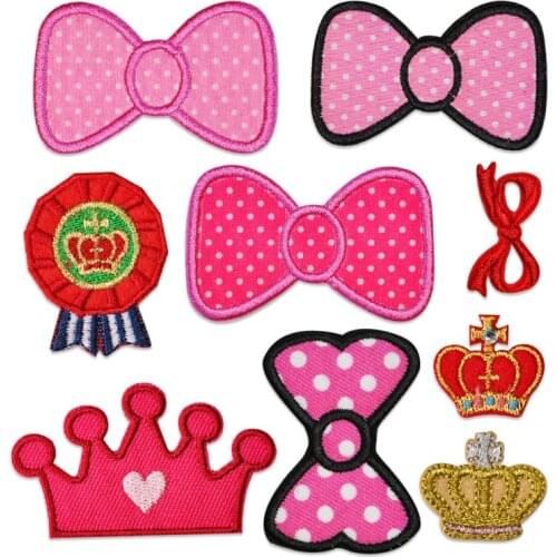 Bowknot Crown Cartoon Embroidered Patches Sew Iron On Badges King For Dress Bag Jeans T Shirt DIY Appliques Craft Decoration