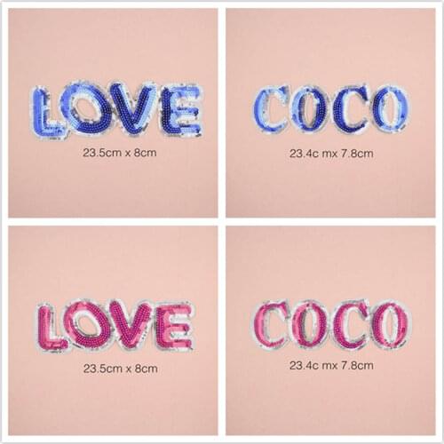 Love COCO Smile Sequins Patches Cap Shoe Iron On Embroidered Appliques DIY Apparel Accessories Patch Clothing Fabric Badge BU92