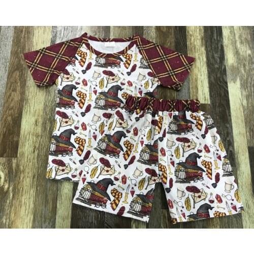 Newest Kids Clothing Baby boy magic hat with gold rim short sleeved summer shorts set