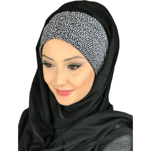 New Fashion 2021 Hijab Islamic Clothing Turban Women Hat Spring Summer Scarf Black Color White Dotted Shirred Ready Shawl