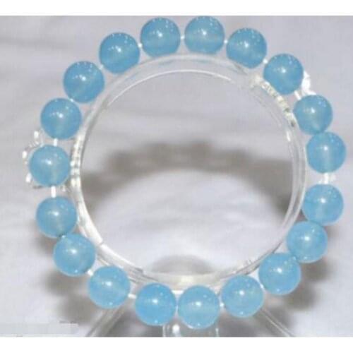 New hot new 10 mm light blue Aquamarine Gem stone Bracelet Stretch Bracelet 7.5 "
