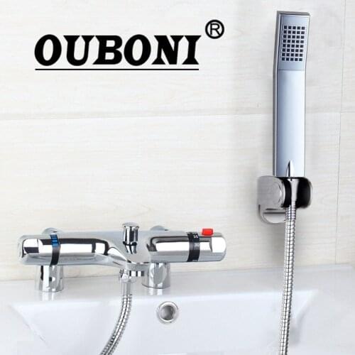 OUBONI New Wall Mounted Thermostatic Mixer Taps Chrome Brass torneira Bathtub Sink Basin Faucet Set Cold & Hot Water Mixer