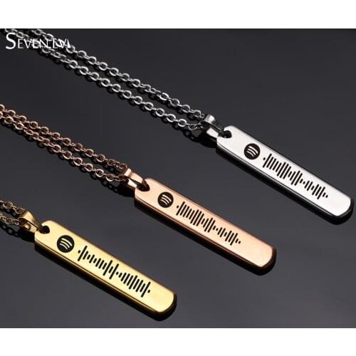Custom spotify music code laser carving Charm Necklace titanium steel long three dimensional section pendant for men and women