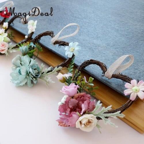 Shabby Chic Heart Rattan Artificial Simulation Rose Flower Home Door Lintel Chair Wall Decoration Wedding Party Supplier