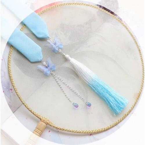 Chinese Clothing Ancient Costume Antique Style Immortal Butterfly Tassels Coloured Glaze Headdress Hair Band Ribbon Headband