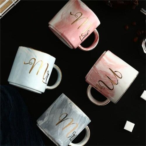 Luxury stone pattern water drink heater mugs for dropshipping gift ceramic mr mrs couple coffee cup for tea milk
