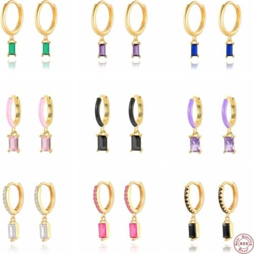 CANNER Aretes Pendientes Colorful French Bread Zircon Earrings 925 Sterling Silver Macaron Enamel Hoop Earring For Women Jewerly