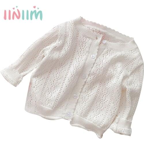 Spring Summer Baby Girl Cadigan Long Sleeve Hollow Out Infant Toddler Knitted Sweater Jacket Shrug Coat Knit Bolero Baby Clothes
