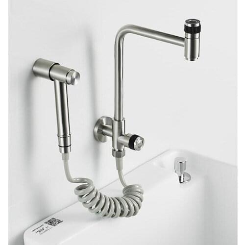 Bathroom Basin faucet Single Cold 304 Stainless Steel basin faucet sink tap basin mixer water tap wall mounted with bidet gun