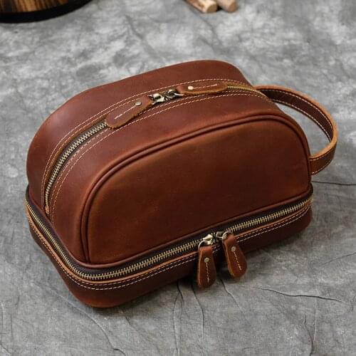 High Quality Small Travel Bag Crazy Horse Leather Travel Wallet Storage Bag Washing Make Up Bag For Travel toiletry bag