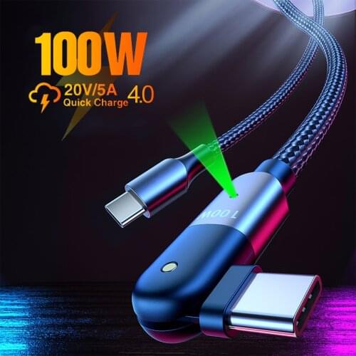 180 Degree Elbow Charger Cable 100W Fast Charging USB Type C Data Cord USB C Quick Charge Wire For Xiaomi 11 Huawei P40 Samsung