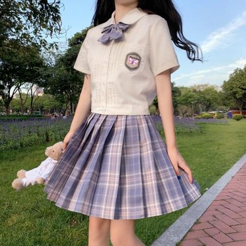 JK Uniforms Suit Female 2020 Summer New Korean Version of the Butterfly Shirt Purple Plaid Pleated Skirt school uniform