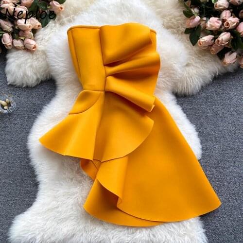 Neploe Unique Personality Design Sense Shirts Female Pleated Ruffled Slim Irregular Sexy Crop Tops Host Ladies Ceremonial Blusa