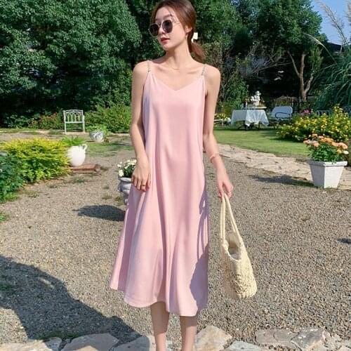 New Fashion Summer Elegant Loose Midi Sundress Ladies Casual Sexy Strap Sleeveless Backless Vacation Clothes Beach Holiday Dress