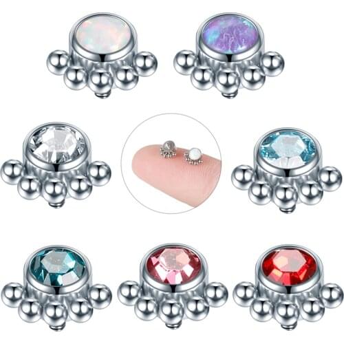 1Pc Stainless Steel Micro Dermal Piercing Gem Micro Dermal Anchor Crystal Top Dermal Piercings Surface Piercing 16G