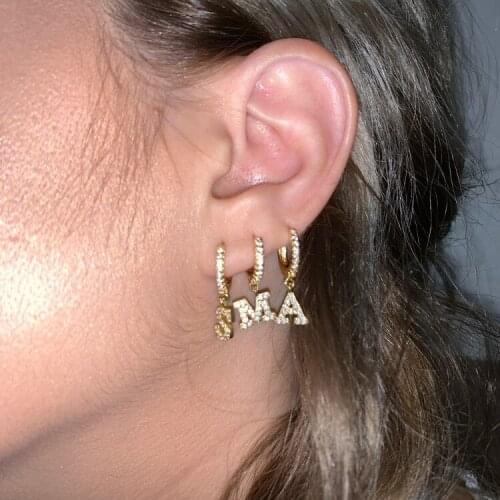 1Pc Luxury AAA Cubic Zirconia 26 Letter Name Earrings for Men Women Hip Hop Jewelry White Crystal Dangle Drop Earring Party Gift