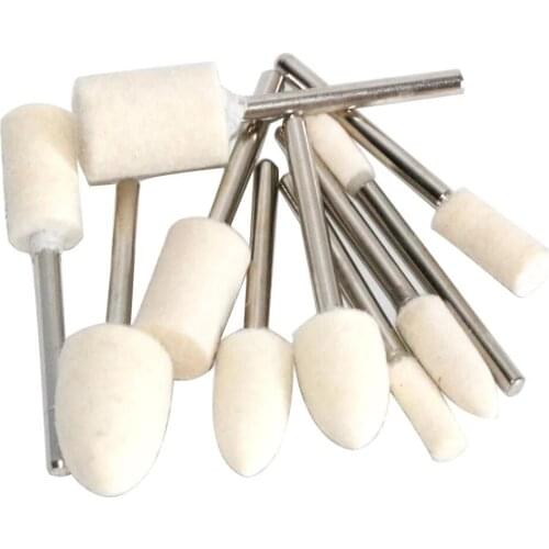 10Pcs Wool Felt Mounted Polishing Buffing Wheel Grinding Head Felt for Polishing Wheel Dremel Mold Drill Rotary Tool