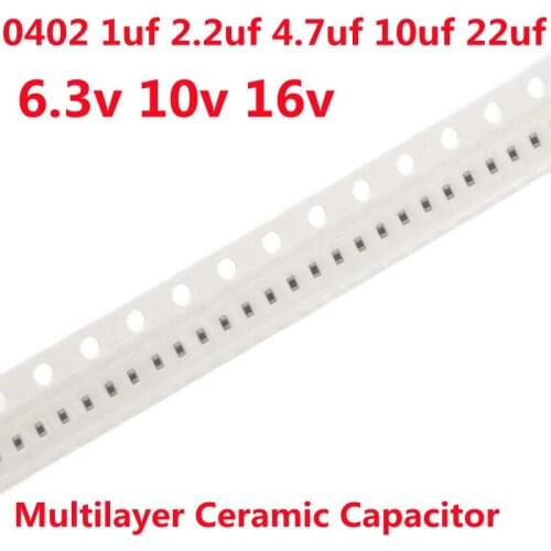 100Pcs/Lot 0402 Smd Capacitance 1uf 2.2uf 4.7uf 10uf 22uf 6.3V 10V 16V 25V Error of 20% Multilayer Ceramic Capacitor