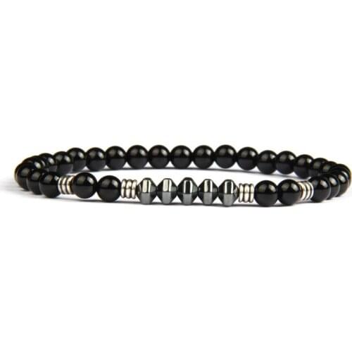 Ailatu Men Beaded Energy Bracelet Wholesale 6mm Natural Black Onyx Stone Vintage Spacer Beads Stretch Jewelry