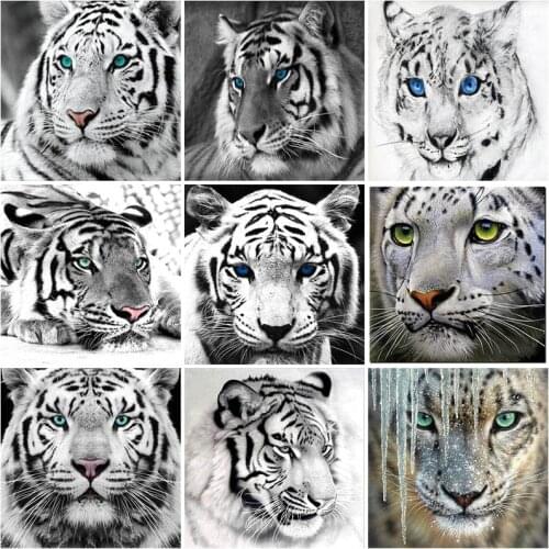 DIY 5D Diamond Painting White Tiger Diamond Embroidery Full Round Drill Resin Animal Cross Stitch Mosaic Home Decor Art Gift