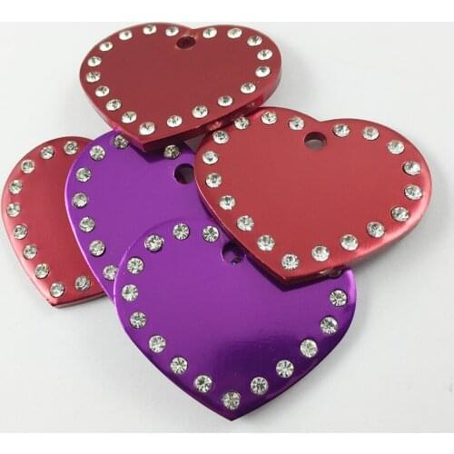 1200pcs/lot Engraved Pet Tags Dog / Cat ID Diamond Bling Bone/Heart Shaped FREE Engraving