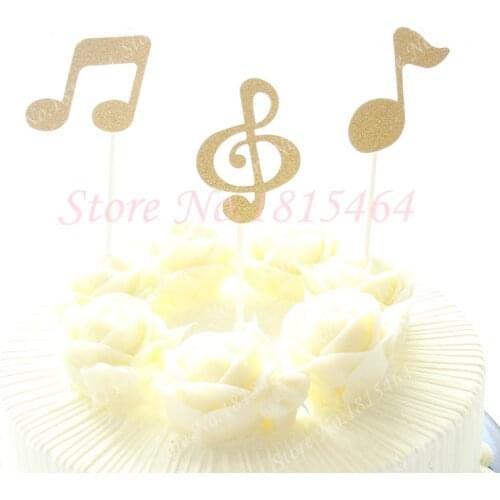 30pcs Glitter Staff Notes Cupcake Topper Theme Baby Show Party Supplies Kids Birthday Wedding Party Cake Baking Shop Accessories