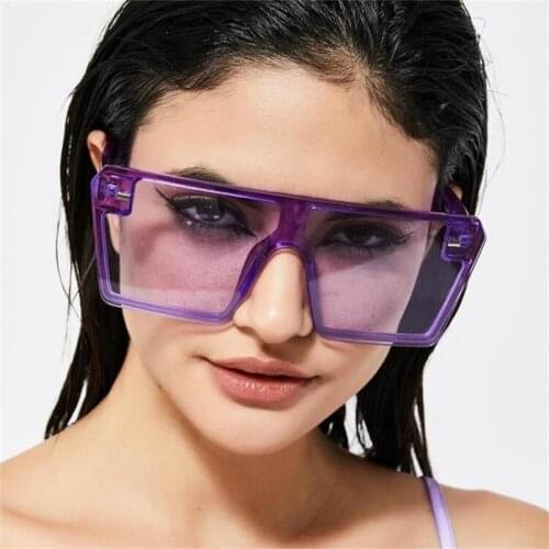 Crystal Purple Square Oversized Sunglasses Women Fashion Designer Plastic Frame Glasses Summer Sexy Shades Colorful Sunglasses
