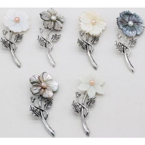 Natural Shell Pearl Brooch Pendant Flower Beautiful And Elegant Plant Shape 30x70mm