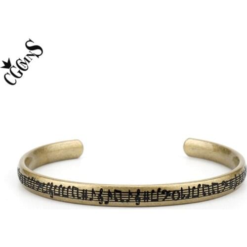CGCMNS Fashion Party Jewelry Antique Bronze Bracelet Staff Bangle Musical Notation