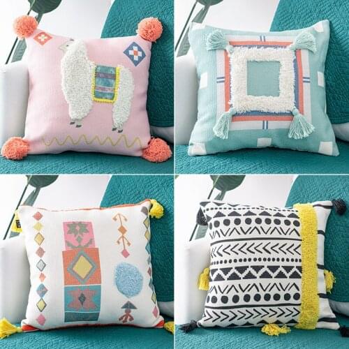 Cojines Decorativos Para Sofa Morocco Geometric Black and White Tufted Tassel Pillowcase Christmas Pillow Case Cushion Cover