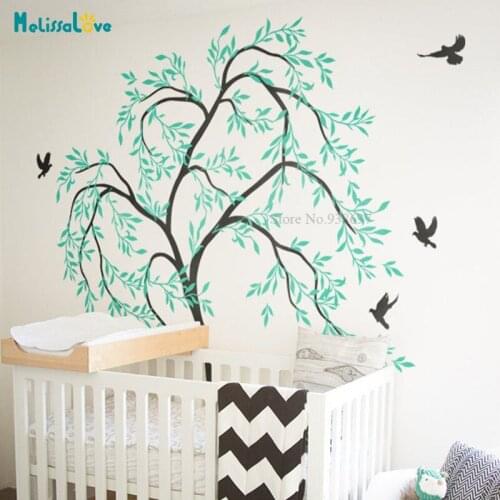 Custom Colors Large Tree Wall Sticker Decals With Birds Large Tree In The Wind Art Murals Nursery Décor Kids Baby Room BB020