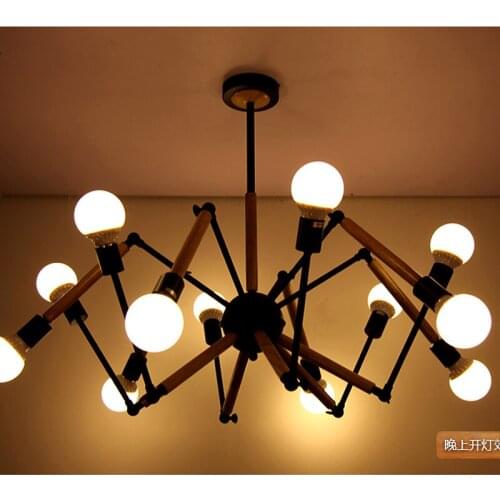 Wood Creative Spider Pendant Lamp Fashion Personality Vintage industrial Nordic Loft Retro Pendant Light