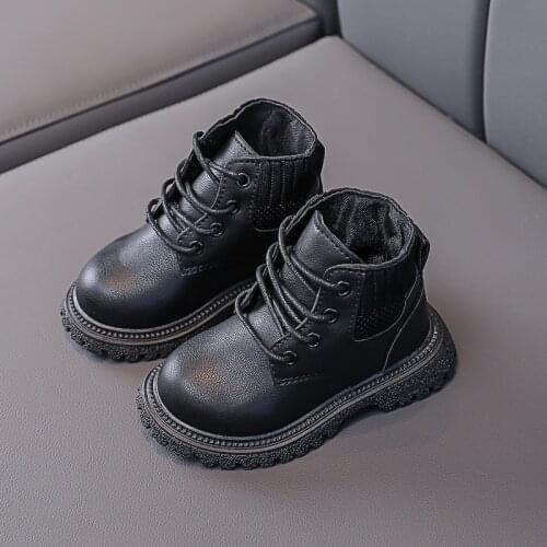 CAPSELLA KIDS Leather Shoes Autumn Winter Children Martin Boots with Fur 1-6 Years Boys Girls Leather Ankle Boots Sneakers 21-30