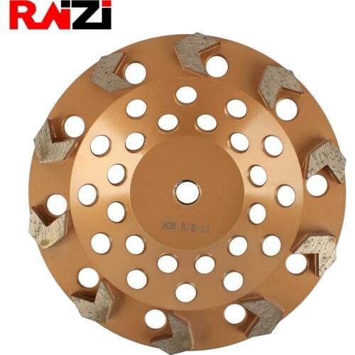 Raizi 5,7 Inch Arrow Segment Medium Bond Concrete Grinding Cup Wheel For Angle Grinder With M14, 5/8"-11 Grit 30